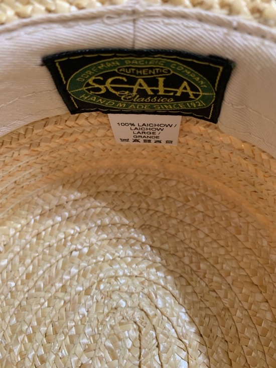 Scala Women\'s Gondola Natural Straw Boater Hat with Pink and Blue Lace‎ Size L